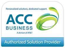 ACC Business (a division of AT&T) logo — dedicated internet access, MPLS, and business broadband supplier available through BizTech Ally
